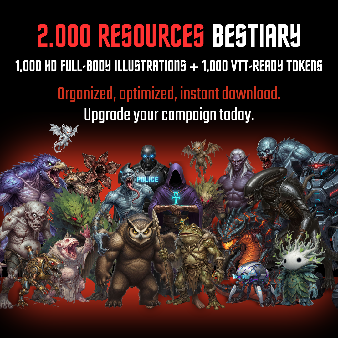 2.000 Resources RPG Bestiary - 1.000 Creature and 1.000 matched token fot VTT