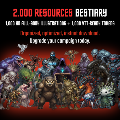 2.000 Resources RPG Bestiary - 1.000 Creature and 1.000 matched token fot VTT